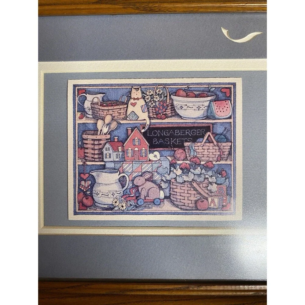 Longaberger Basket Framed Art Work 11x9 Grandma Core Vintage Cottage Core